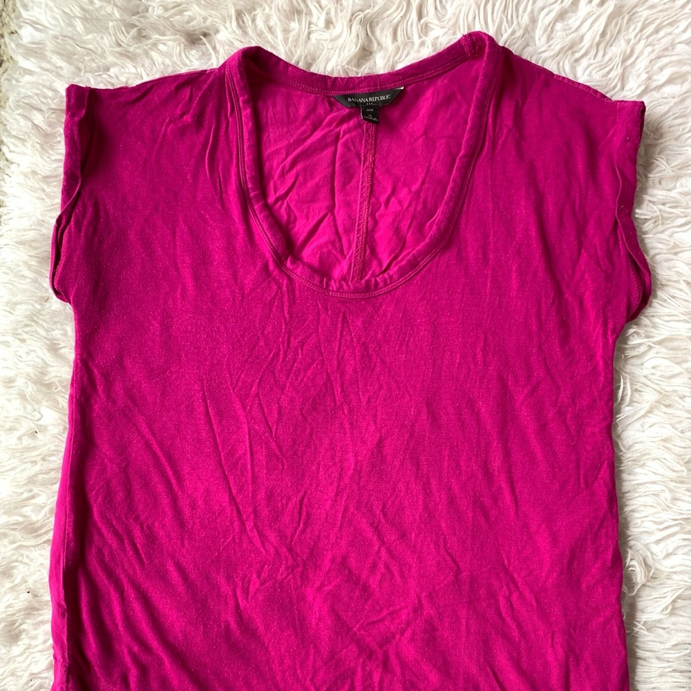 Banana Republic Hot Pink V Neck Roll Cuff Dolman Sleeves